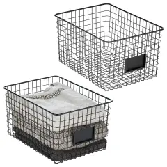 mDesign Bedroom Closet Storage Organizer Basket with Label Slot, 2 Pack