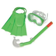 Swim Central Set of 3 Green Recreational Mask, Snorkel and Fins For Children - 12.75"