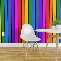Pre-Pasted Wallpaper 2FT Wide Rainbow Vertical Stripe Bright Black Striped Large Scale Dopamine Home Pride Lgbtqia Custom Pre-pasted Wallpaper by Spoonflower