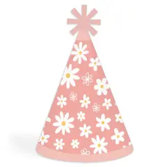 Big Dot of Happiness Pink Daisy Flowers - Cone Happy Birthday Party Hats for Kids and Adults - Set of 8 (Standard Size)