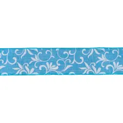 Northlight Blue with White Floral Design Wired Craft Ribbon 2.5" x 10 Yards