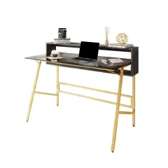 Techni Office Solutions Two-Tier Shelve Writing Desk with Riser - 47.25" - Gold and Brown