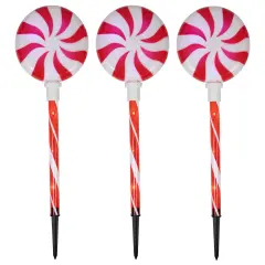 Northlight LED Lighted Peppermint Swirl Candy Outdoor Christmas Pathway Markers - 26" - Set of 3 Red
