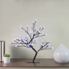 Northlight Pre-Lit Japanese Sakura Blossom Flower Artificial Tree - 18" - Pure White LED Lights Black