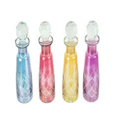 Set of 4 Colored Cut Glass Decorative Perfume Bottles With Stoppers