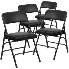 Emma and Oliver 4 Pack Home & Office Portable Party Events Padded Metal Folding Chair BlackVinyl/Black