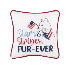 Patriotic Stars & Stripes Fur-Ever Cat Small/Petite Embroidered Accent Pillow, 10" x 10"