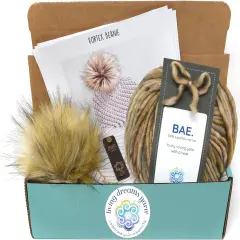 DIY Winter Hat Crochet Kit. Includes Bulky Superfine Merino Wool Yarn, Printed Pattern, Pom-Pom, Rim Tag. Soft, Cozy, Great for Gifts Love Nest