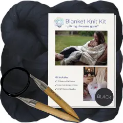 DIY Merino Wool Blanket Knitting Kit: Soft and Thick #7 Weight Jumbo Yarn, Knitting Needles and Pattern. Soft, Cozy, Great for Gifts Black