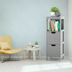 Bathroom Wooden Floor Cabinet Multifunction Storage Rack Stand Organizer Grey
