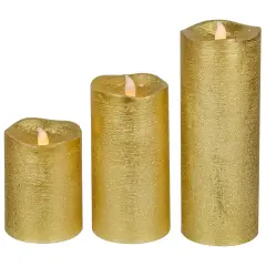 Northlight LED Brushed Flameless Christmas Pillar Candles - 8" - Gold Finish - Set of 3