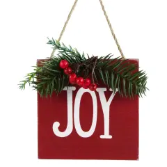 Northlight 7" Hanging "JOY" Christmas Wall Decor with Pine and Berries Red
