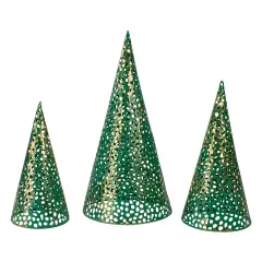 Northlight Christmas Cone Trees - 16" - Green and Gold - Set of 3