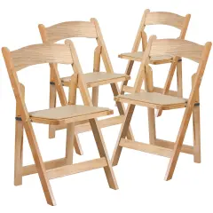 Emma and Oliver 4 Pack Wood Folding Chair with Vinyl Padded Seat Natural