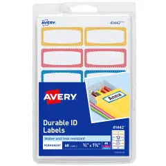 Avery Durable Labels for Kids' Gear, 3/4" x 1-3/4", Assorted Border Colors, Water-Resistant Labels, Writable and Printable Labels, 60 Labels Per Pack, 3-Pack, 180 Rectangle Labels Total (31442)