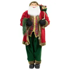 Northlight 60" Santa Claus with Wreath and Gift Bag Standing Christmas Figure Red