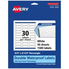 Avery Durable Waterproof Rectangle Labels with Sure Feed, .75" x 2.25"