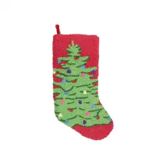 Gallerie II 21" Plush Loop Knit and Velveteen Classic Holiday Tree Patterned Christmas Stocking Green