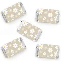 Big Dot of Happiness Tan Daisy Flowers - Mini Candy Bar Wrapper Stickers - Floral Party Small Favors - 40 Count
