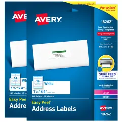 Avery Easy Peel Address Labels, 1-1/3" x 4", (2 Pack of 18262)