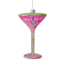 Kurt Adler 5.5" Happy Hour Blown Glass Happy Birth Cocktail Christmas Ornament Pink