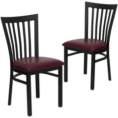 Emma and Oliver 2 Pack School House Back Metal Restaurant Chair BurgVYL/BlackMetal