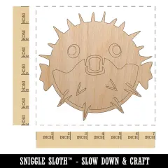 Startled Puffer Fish Unfinished Wood Shape Piece Cutout for DIY Craft Projects