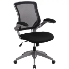 Emma and Oliver Mid-Back Mesh Swivel Ergonomic Task Office Chair with Gray Frame & Flip-Up Arms Black