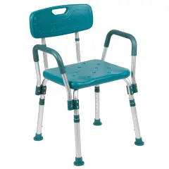 Emma and Oliver 300 Lb. Capacity Quick Release Back & Arm Shower Chair Teal