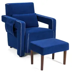 Modern Berber Fleece Single Sofa Chair Included Ottoman and Waist Pillow Suitable for Any Terrain Blue