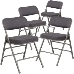 Emma and Oliver 4 Pack Premium Curved Triple Braced & Hinged Fabric Upholstered Metal Folding Chair Gray