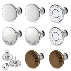8 Sets Button Pins for Jeans Pants, No Sew Perfect Fit Jean Button Tightener Replacement Adjustable Reusable Metal Clips Snap Tack, Instant Reduce Too Big Pants Waist
