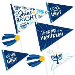 Big Dot of Happiness Hanukkah Menorah - Triangle Chanukah Holiday Party Photo Props - Pennant Flag Centerpieces - Set of 20