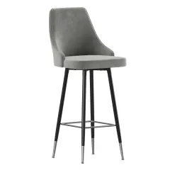 Merrick Lane Petra Modern Upholstered Dining Stools with Chrome Accented Metal Frames and Footrests Gray