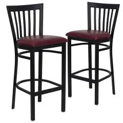 Emma and Oliver 2 Pack School House Back Metal Restaurant Barstool BurgVYL/BlackMetal