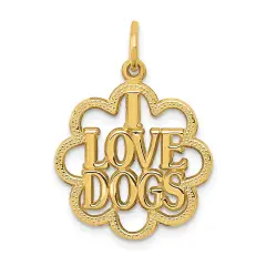 14K Gold I Love Dogs Charm Puppy Doggy Lover Pendant Jewerly 26mm x 17mm