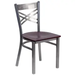 Emma and Oliver Clear Coated "X" Back Metal Restaurant Dining Chair Mahogany/ClearCoated