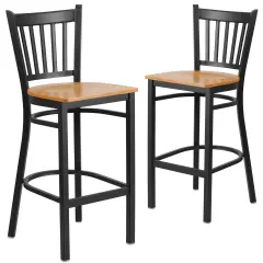 Emma and Oliver 2 Pack Vertical Back Metal Restaurant Barstool Natural/BlackMetal