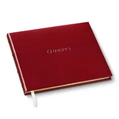 Gallery Leather Birthday Guest Book for Party Celebrations - Hardcover, Bound Leather Sign in Guest Book with 192 Lined Pages for Messages & Photos - 7" x 9" Acadia Deep Red