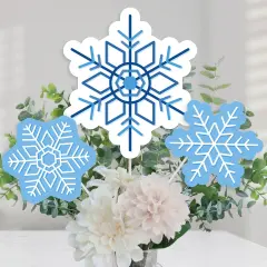 Big Dot of Happiness Blue Snowflakes - Winter Holiday Party Centerpiece Sticks - Table Toppers - Set of 15