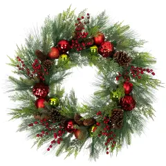 Northlight Real Touch&trade; Berries, Pinecones and Ornaments Artificial Christmas Wreath - 36" - Unlit Green