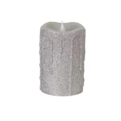 Melrose 5.25" Pre-Lit Silver Glittering Flameless LED Christmas Pillar Candle