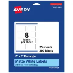 Avery Matte White Rectangle Labels, 2" x 3"