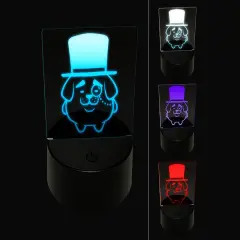 Weird Fancy Gentleman Dog Pup Top Hat Monocle 3D Illusion LED Night Light Sign Nightstand Desk Lamp
