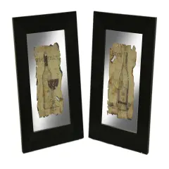 Black Frame 2 Piece Vintage Wine Wall Mirror Set