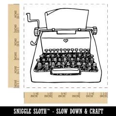 Retro Hand Drawn Vintage Typewriter With Blank Paper Self-Inking Rubber Stamp Ink Stamper Blue