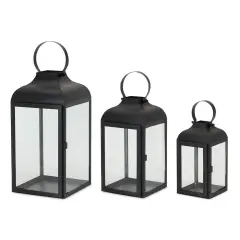 Melrose Candle Lanterns with Handle - 16" - Black - Set of 3