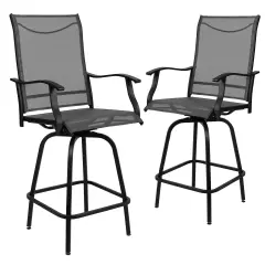 Merrick Lane Set of 2 Brett High Back Bar Height Swivel Patio Stools with Powder Coated Metal Frames and Textilene Upholstery Gray