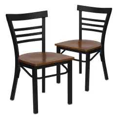 Emma and Oliver 2 Pack Three-Slat Ladder Back Metal Restaurant Chair Cherry/BlackMetal