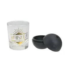 Wild Eye 10 oz. "Whiskey Business" Glass Tumbler with Black Sphere Ice Mold Clear